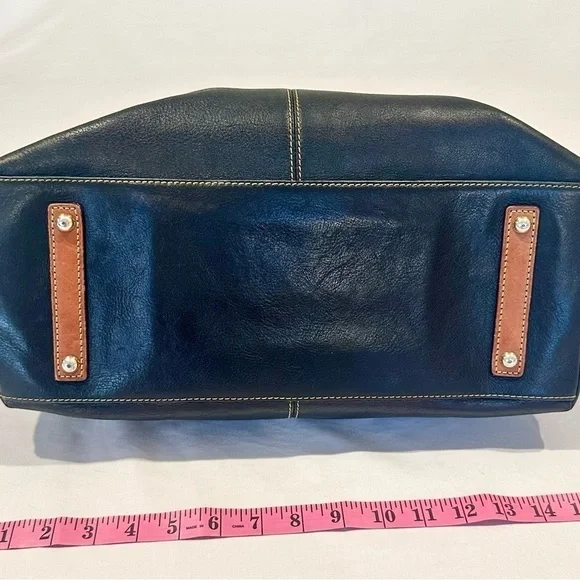 Dooney and Bourke bk purse, brass and silver hardware, yellow stitching, - Picture 9 of 16